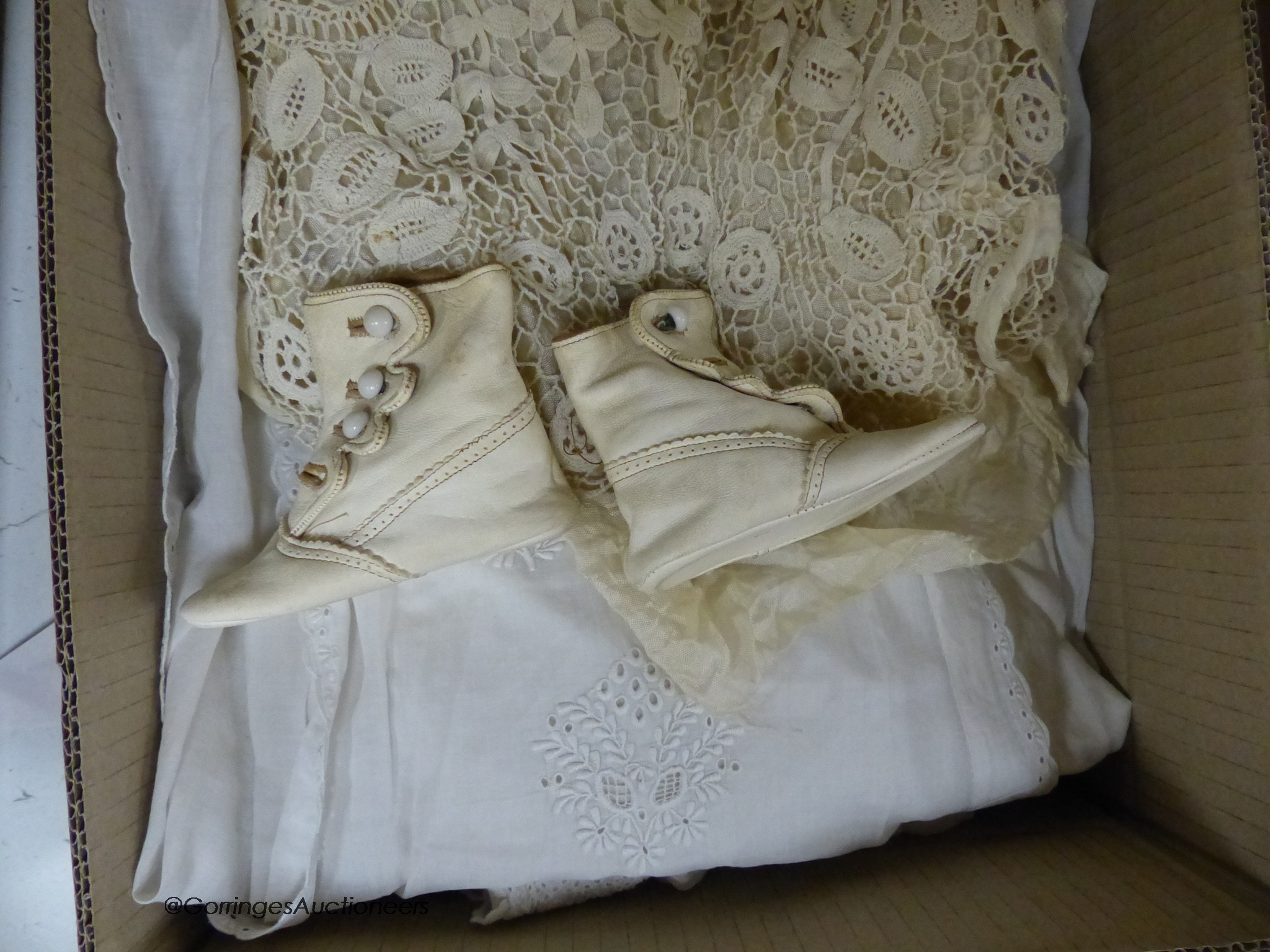 An Ayrshire christening gown, an Irish crochet lady's blouse etc